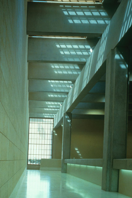 Interior view showing view grid ceiling design and grid form mashrabiyya