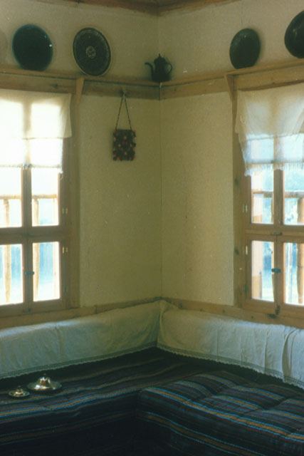 Interior detail showing shelf and divan