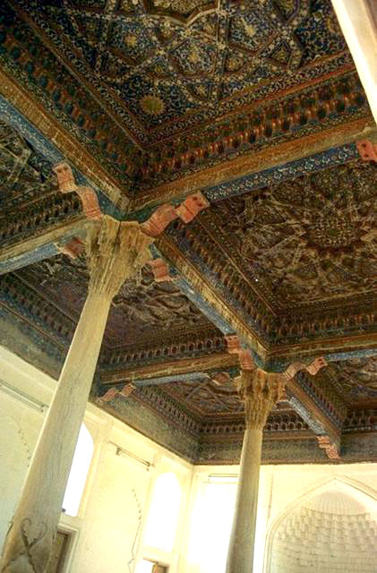 Interior detail of ceiling and column decoration in the winter masjid