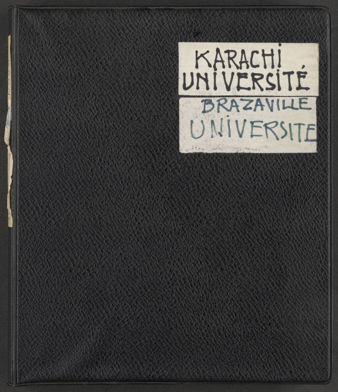 University of Karachi - <div style="text-align: justify;">Album of photos documenting the construction of the&nbsp;<a href="https://archnet.org/sites/9414" target="_blank" data-bypass="true">University of Karachi</a>, whose master plan Michel Écochard designed in the early 1950s. The photos, pasted onto yellow and red paper, show buildings and landscapes in various states of completion and is dated. The title page bears the date 1956. Within the album, a&nbsp;<a href="https://archnet.org/publications/14318" target="_blank" data-bypass="true">red folder labled "Brazaville"</a>&nbsp;contains photographs of the&nbsp;<a href="https://archnet.org/sites/9943" target="_blank" data-bypass="true">Centre d 'Enseignement Supérieur de Brazzaville</a>&nbsp;(Université de Brazzaville, now Université&nbsp;Marien Ngouabi or UMNG), which Écochard helped design in the 1960s.</div>