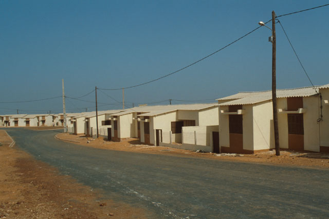 View from street showing façades of modular housing
