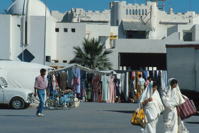 Exterior view to shops in front of gate