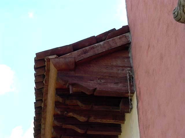 Exterior view of wooden eave detail