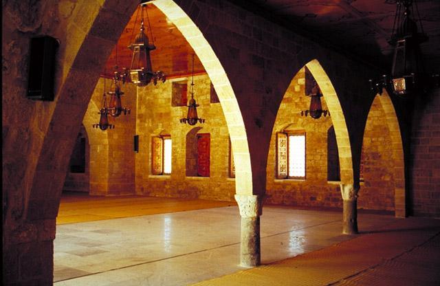 Restored prayer hall showing the ribbed vaulting