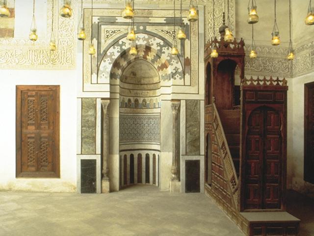 Interior , mihrab and minbar within the sanctuary of the Sabiq al-Din Mitqal al-Anuki Madrasa