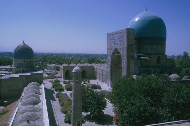 Elevated view of the restored Gok Gunbad. Gunbad-i Sayyidan appears on the left