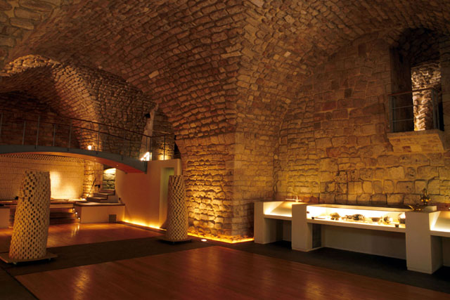 Soap Museum - Interior view showing stone and brick vaulted gallery