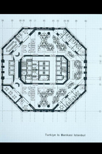Plan of trading floor level showing the geometric patterning created by curvilinear work spaces