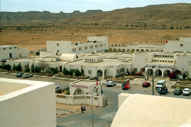 Aerial view showing complex in desert