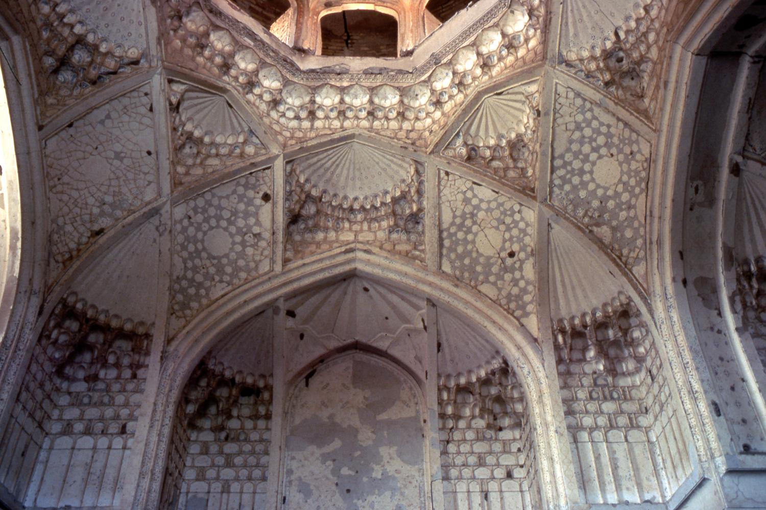 Interior view of squinch-net vaulting transitioning to dome