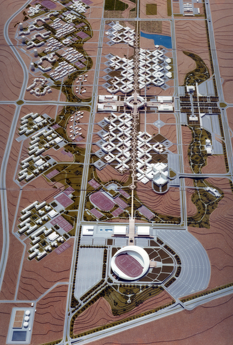Bird's-eye view of the campus model