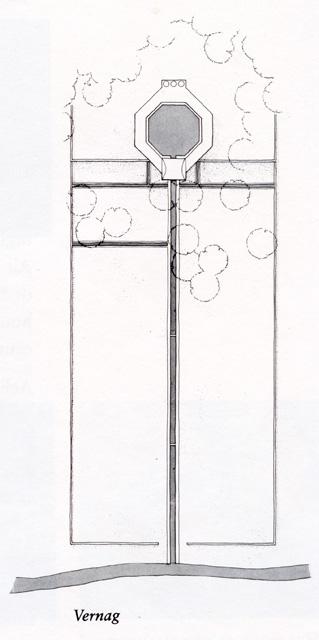 Drawing of the Vernag garden, oriented with south at the top