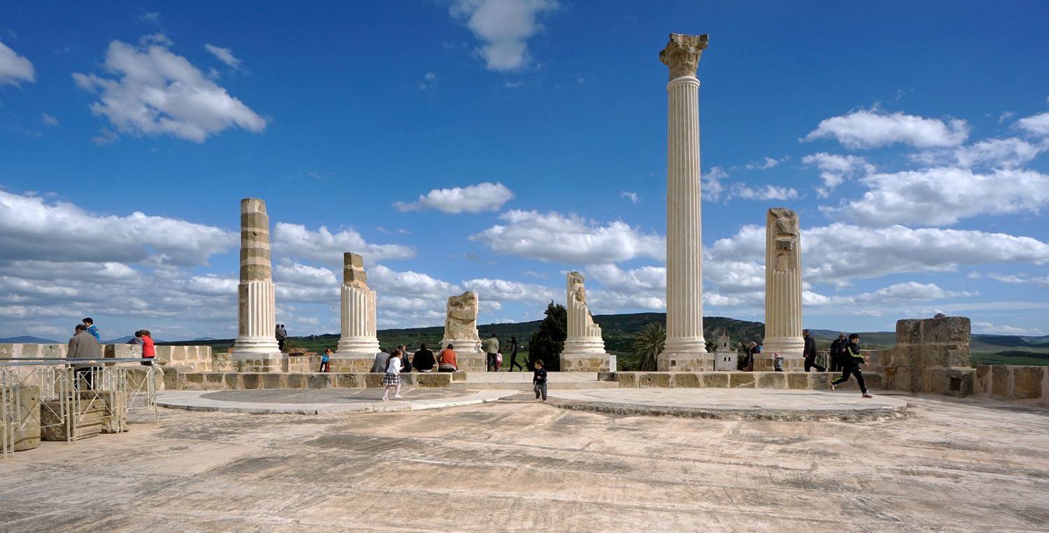 Genera view. View of rebuilt columns on capitol platform. 