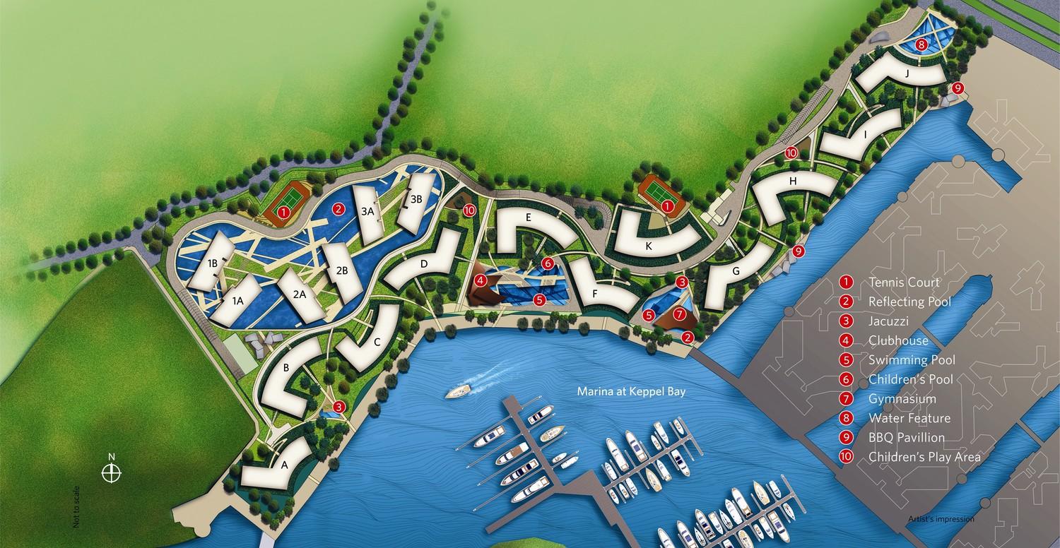The site plan is designed with the buildings harmoniously composed in lushly landscaped grounds to command the best views and to create a unique architectural and environmental experience.