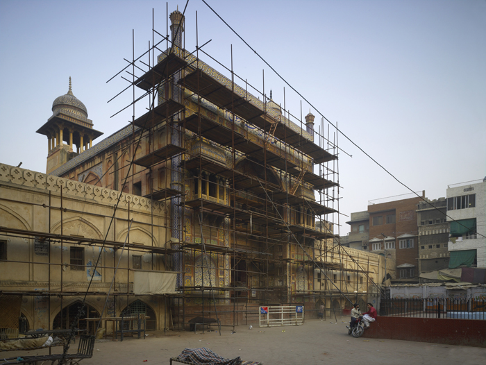 Masjid Wazir Khan - Scaffolding erected over the main entrance iwan to enable thorough documentation