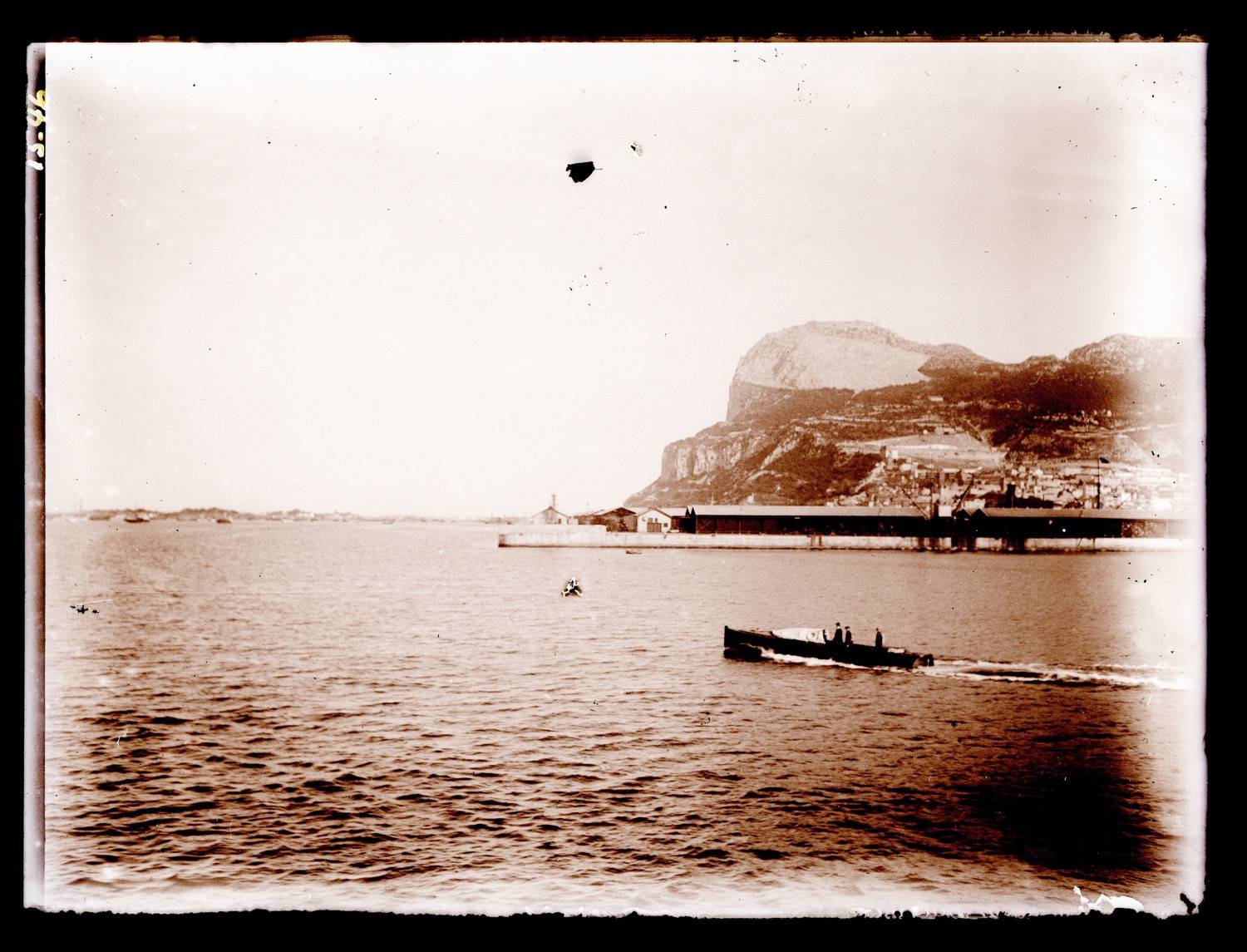 View of the Rock of Gibraltar and ships from the sea