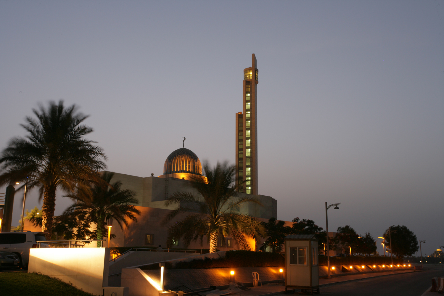 Mosque exterior, back elevation at night