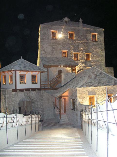 Reconstruction of Mostar Bridge Complex - Tower Halebija at night
