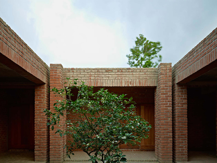 Constructed and finished primarily of local hand-made bricks, the concept of simplicity reflects a monastic feel

