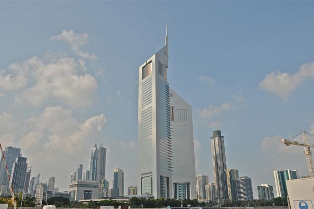 View of Dubai Financial District featuring the Jumeirah Emirates towers, DIFC Dubai International Financial Centre among other towers