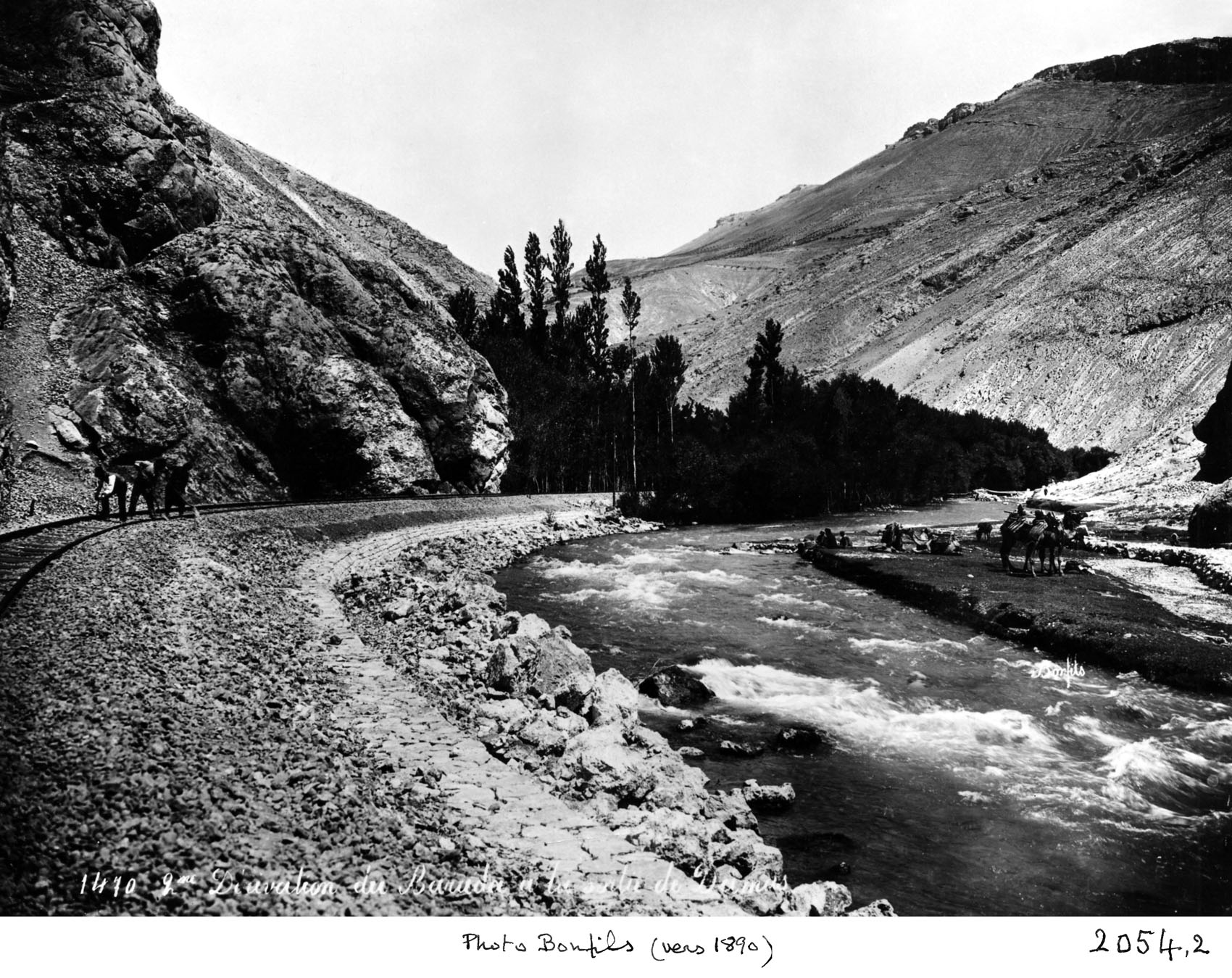 Landscape view of Barada River and rail track downstream from Damascus