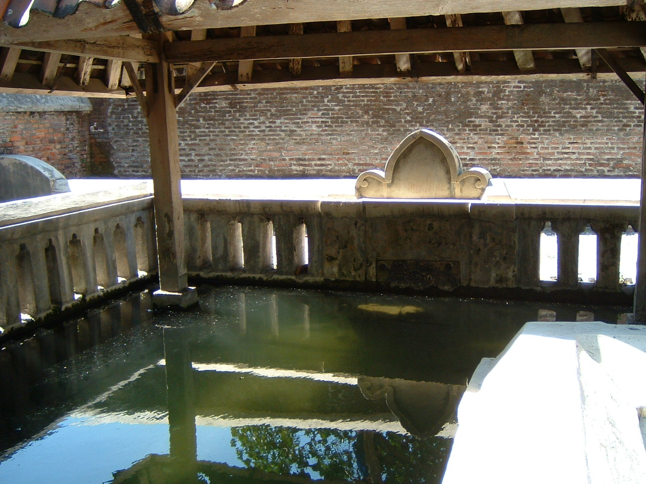 View looking north from covered pool in women's bathing area