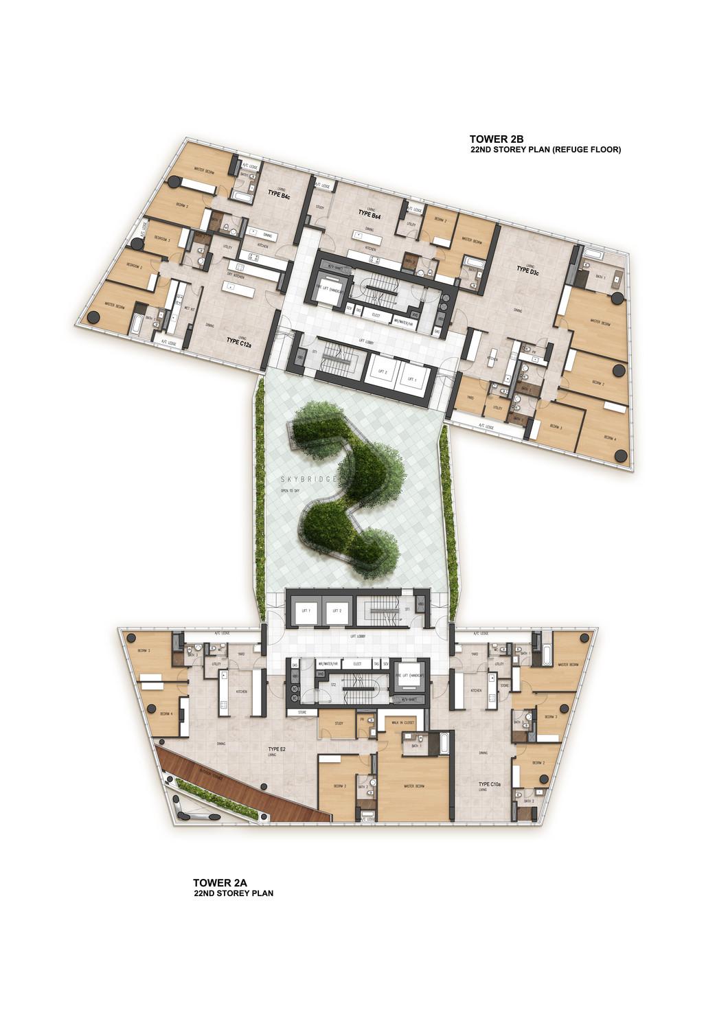 Rendering, typical tower floor layout plan