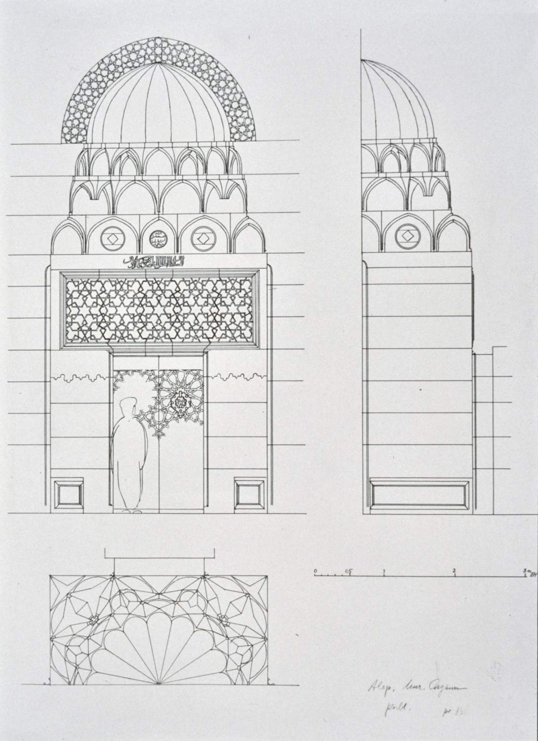 Entry portal elevation and section drawing by Ernst Herzfeld.
