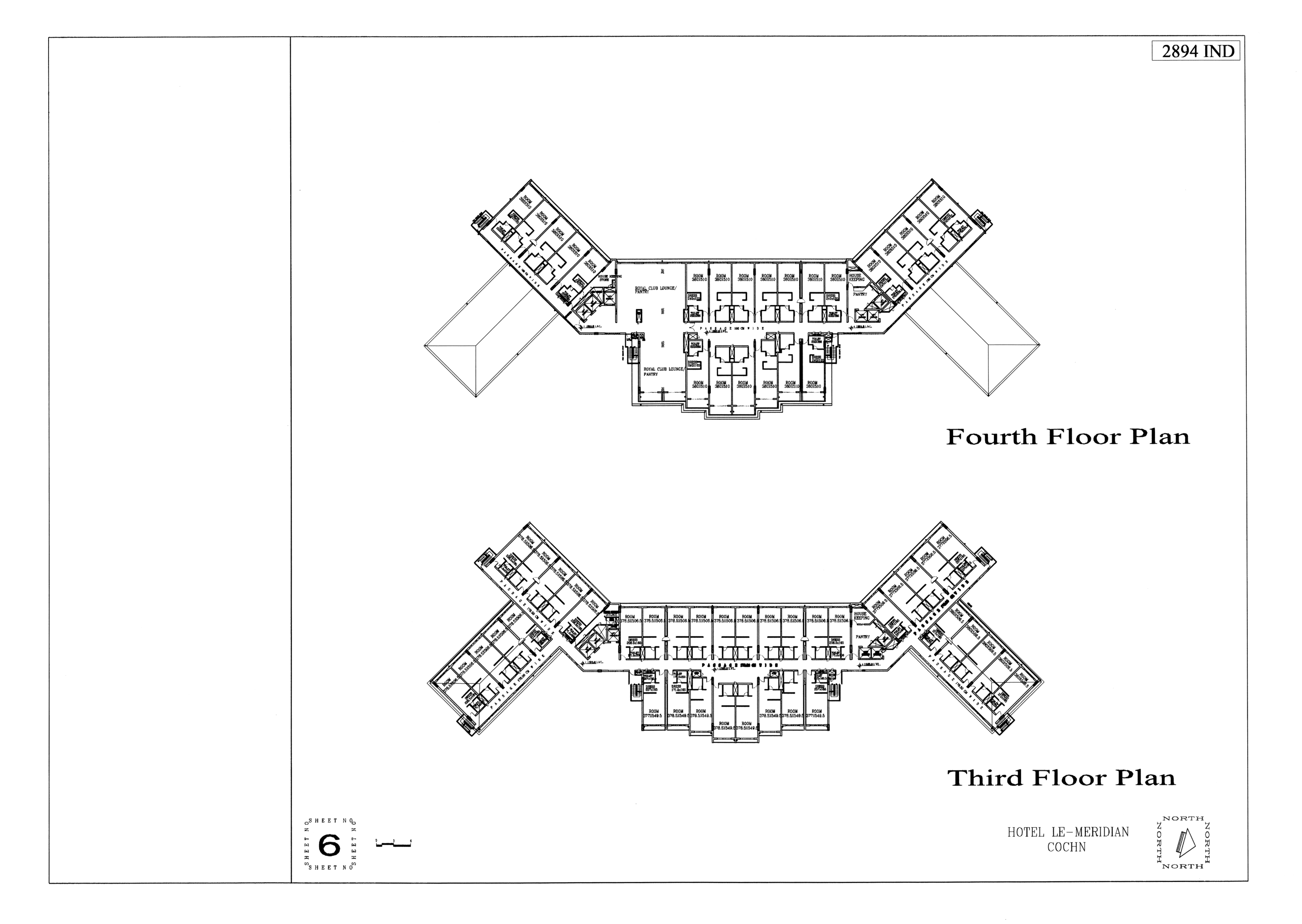 Presentation panel, hotel, third and fourth floor plans