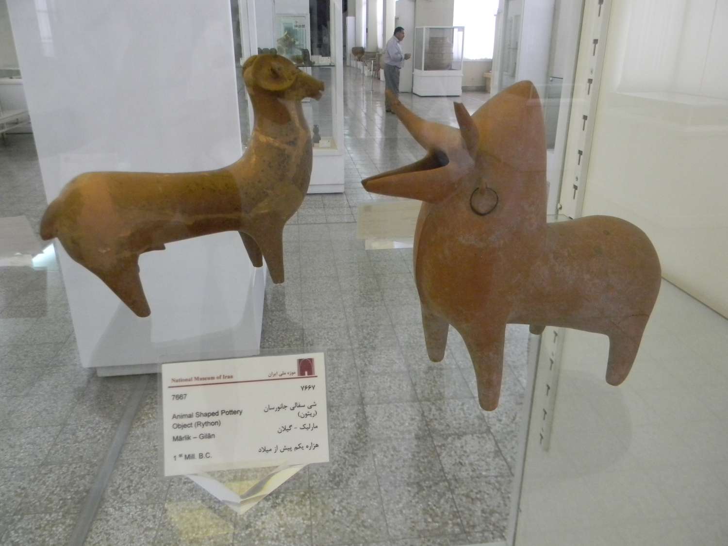 View of museum display with pottery.