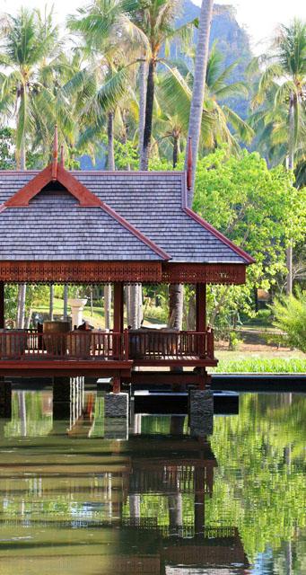 Four Seasons Resort - Four-sided Malay pavilion: view from the greeting verandah (during construction)