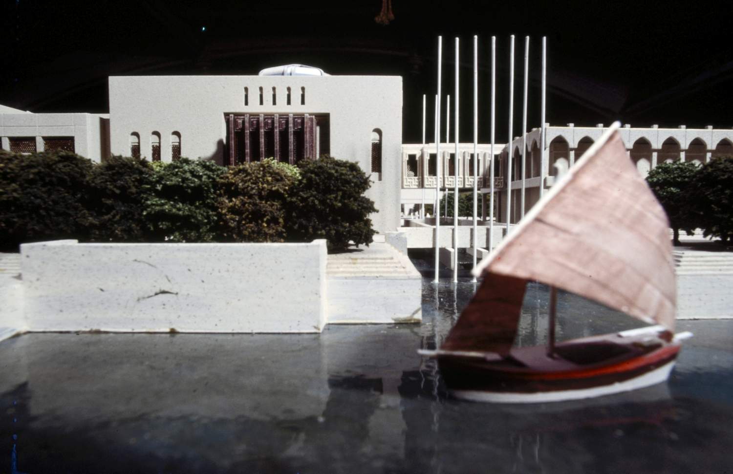 <p>Detail view of architectural model, showing waterfront landing</p>