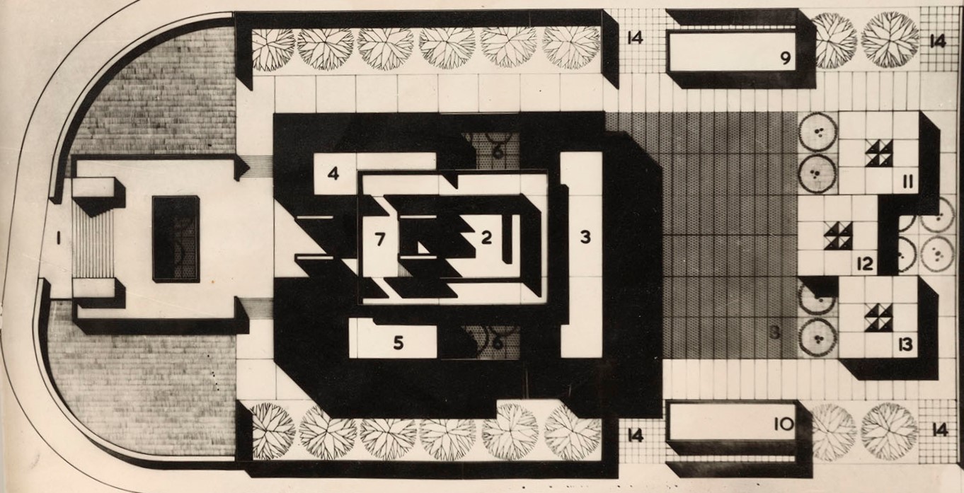 Floor plan, showing main structures and interior spaces.&nbsp;