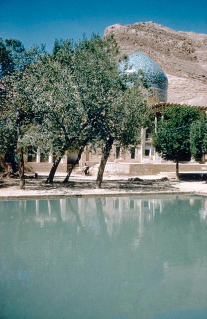 Exterior view showing the sanctuary and adjacent reflecting pool