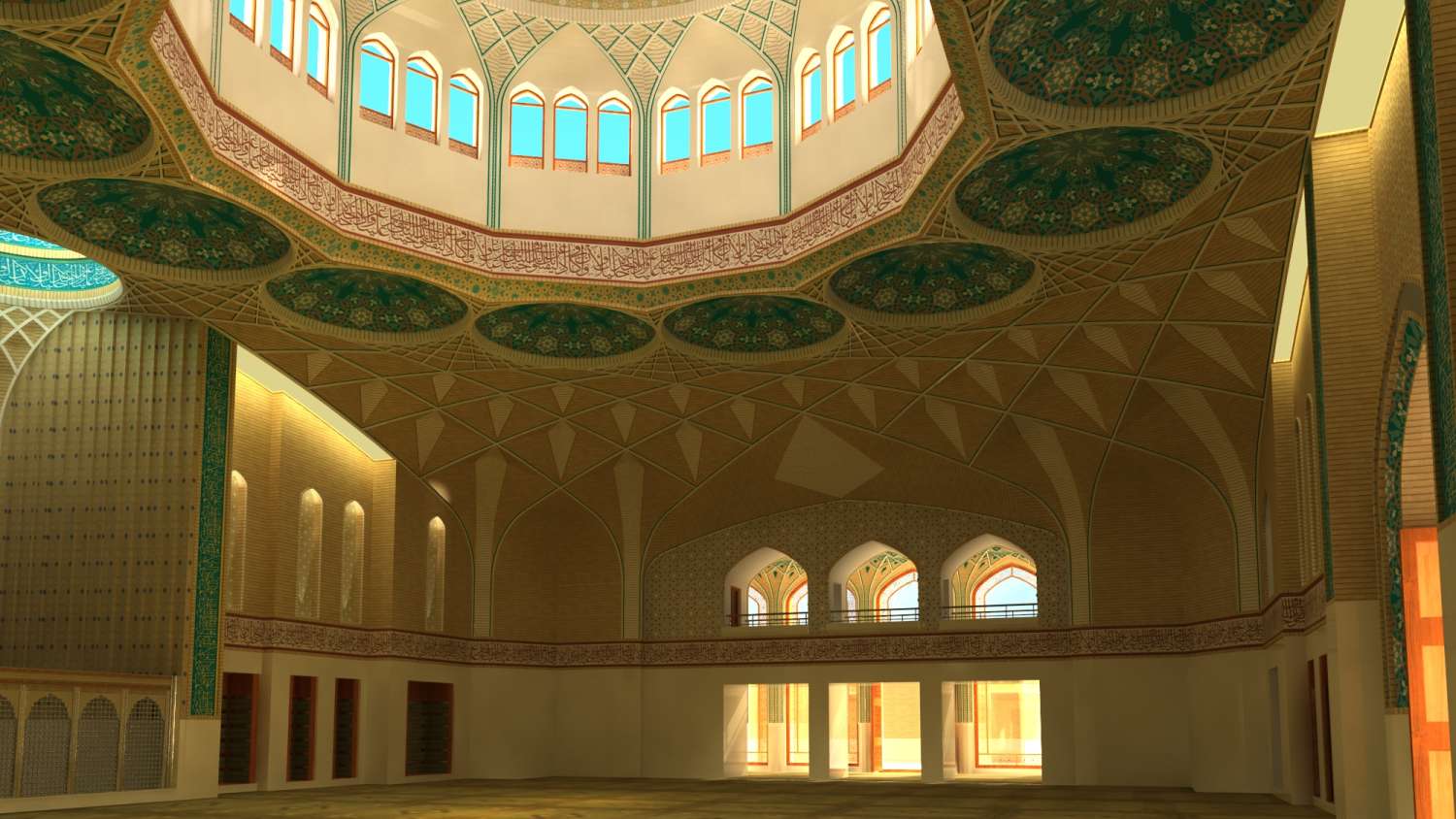 Design of new mosque: rendering of prayer hall interior.