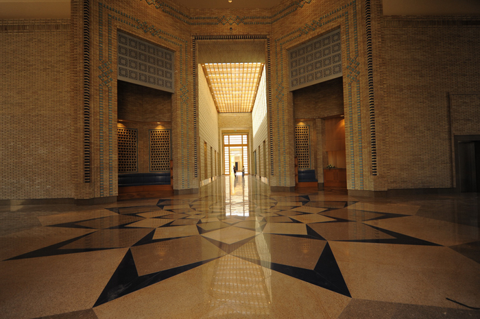 The Ismaili Centre, Dushanbe - Entrance corridor showing geometric patterned floor