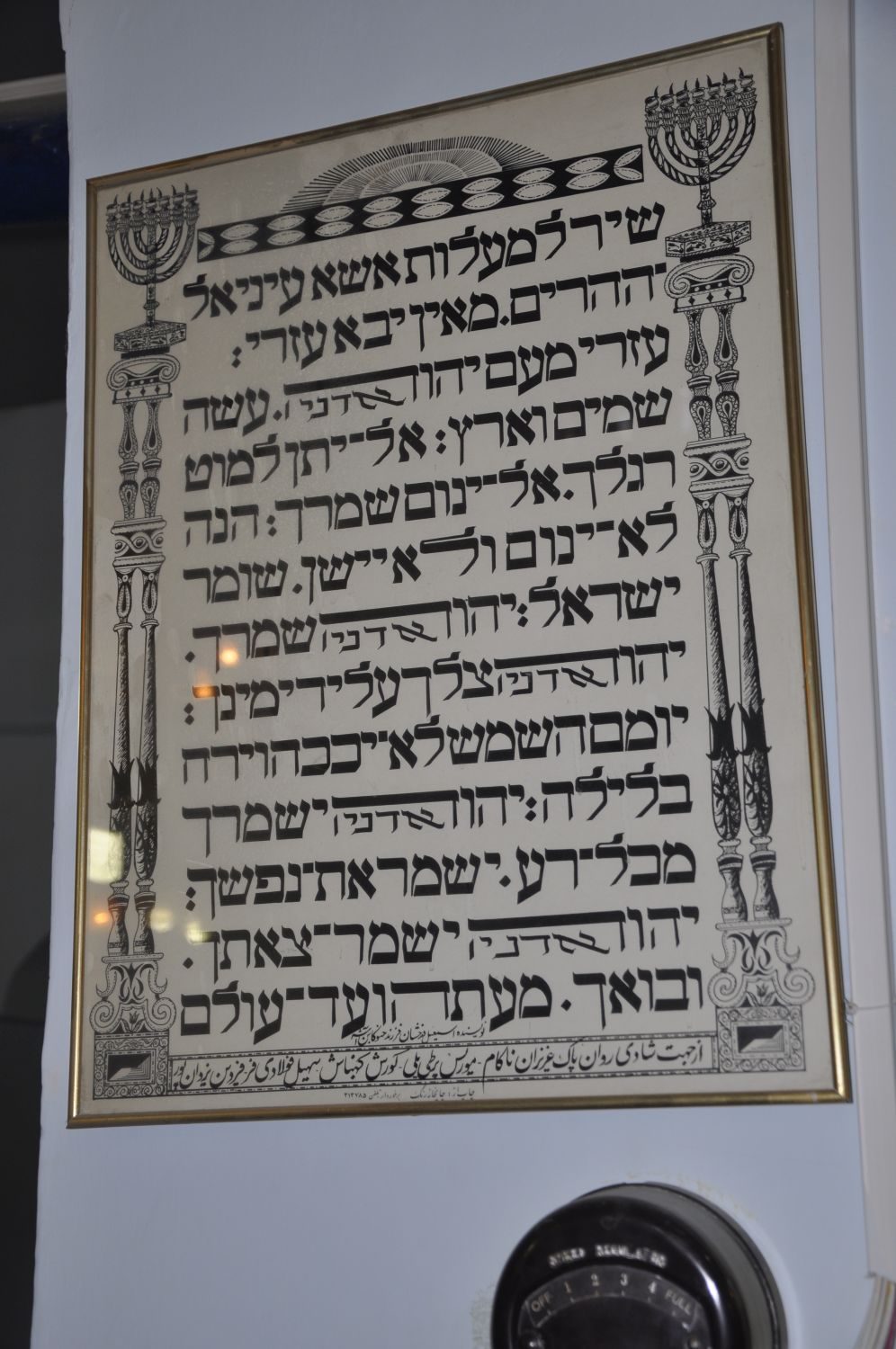Torah inscriptions on the wall donated by community members.