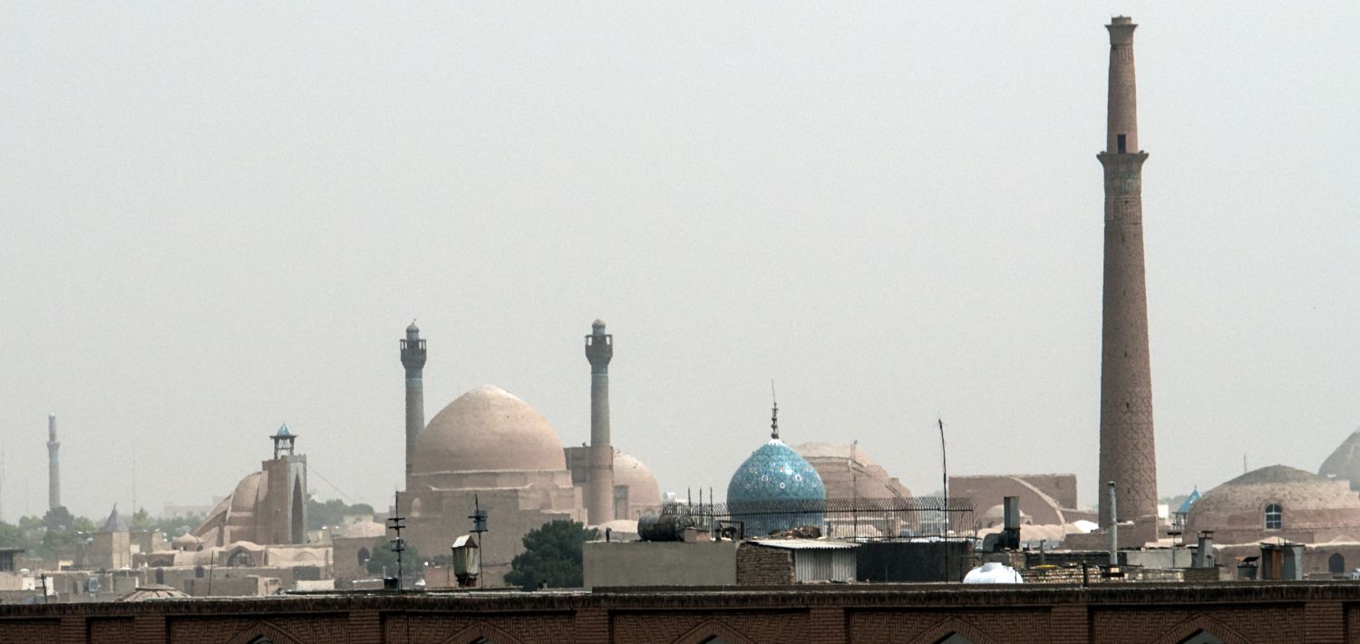 Masjid-i 'Ali - View over Isfahan, with southwest dome and twin minarets of Masjid-i Jami' visible in background, and minaret of Masjid-i 'Ali visible at right.