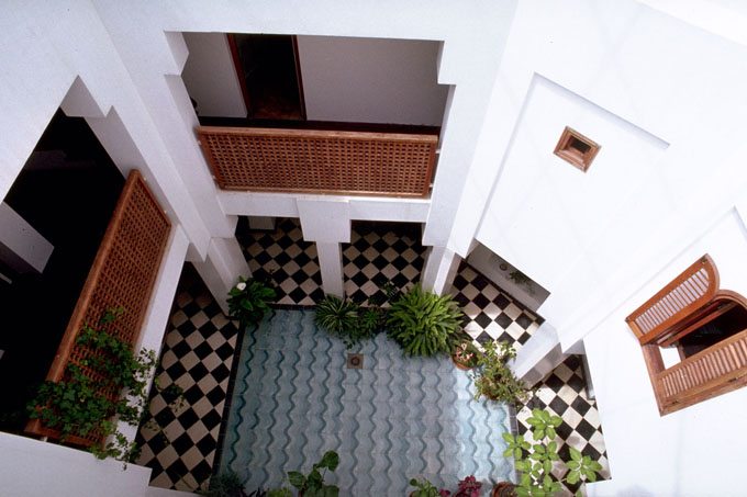 View from above down into the courtyard<br>