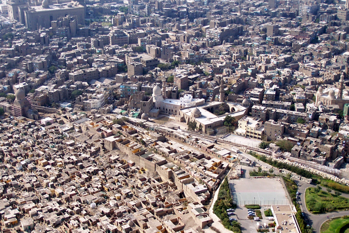 Aerial view over the City of the Dead looking to Islamic Cairo