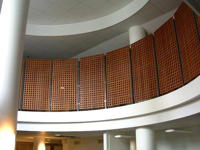 Mezzanine covered with wooden mashrabiya panels