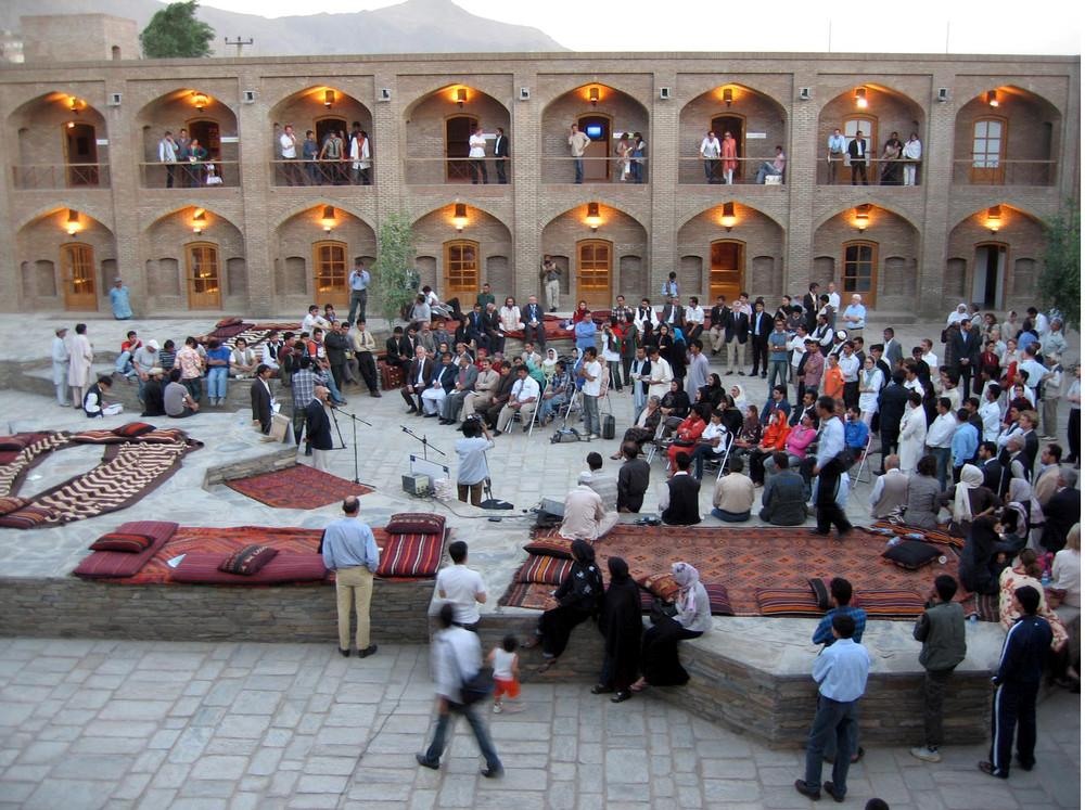 Bagh-e Babur Restoration: Caravanserai - Arts Prize taking place in courtyard, after restoration