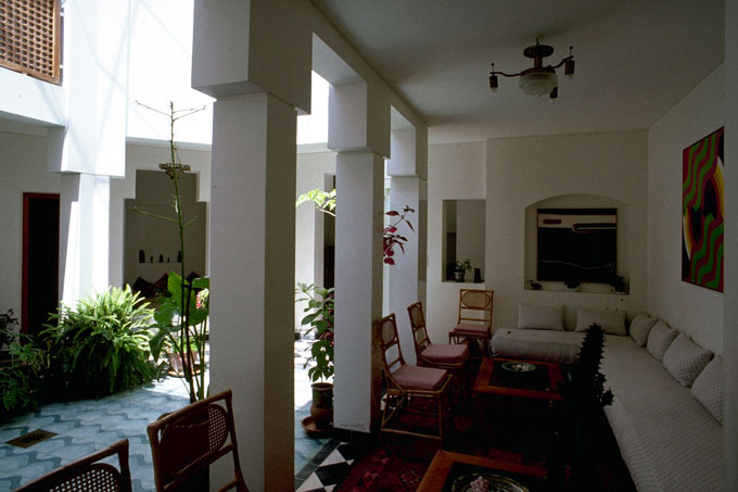 View of a sitting area with the courtyard to the right<br>