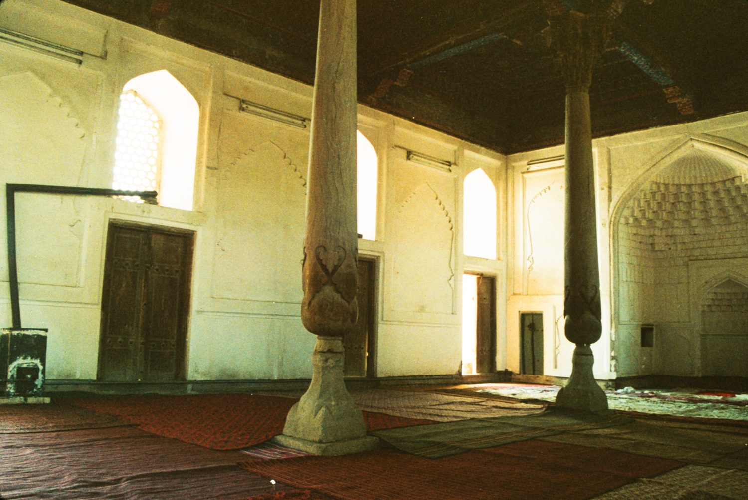 Interior view of winter masjid, mihrab to right