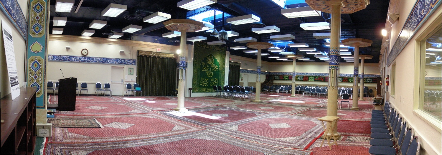 Panoramic view of prayer hall, qibla wall at left