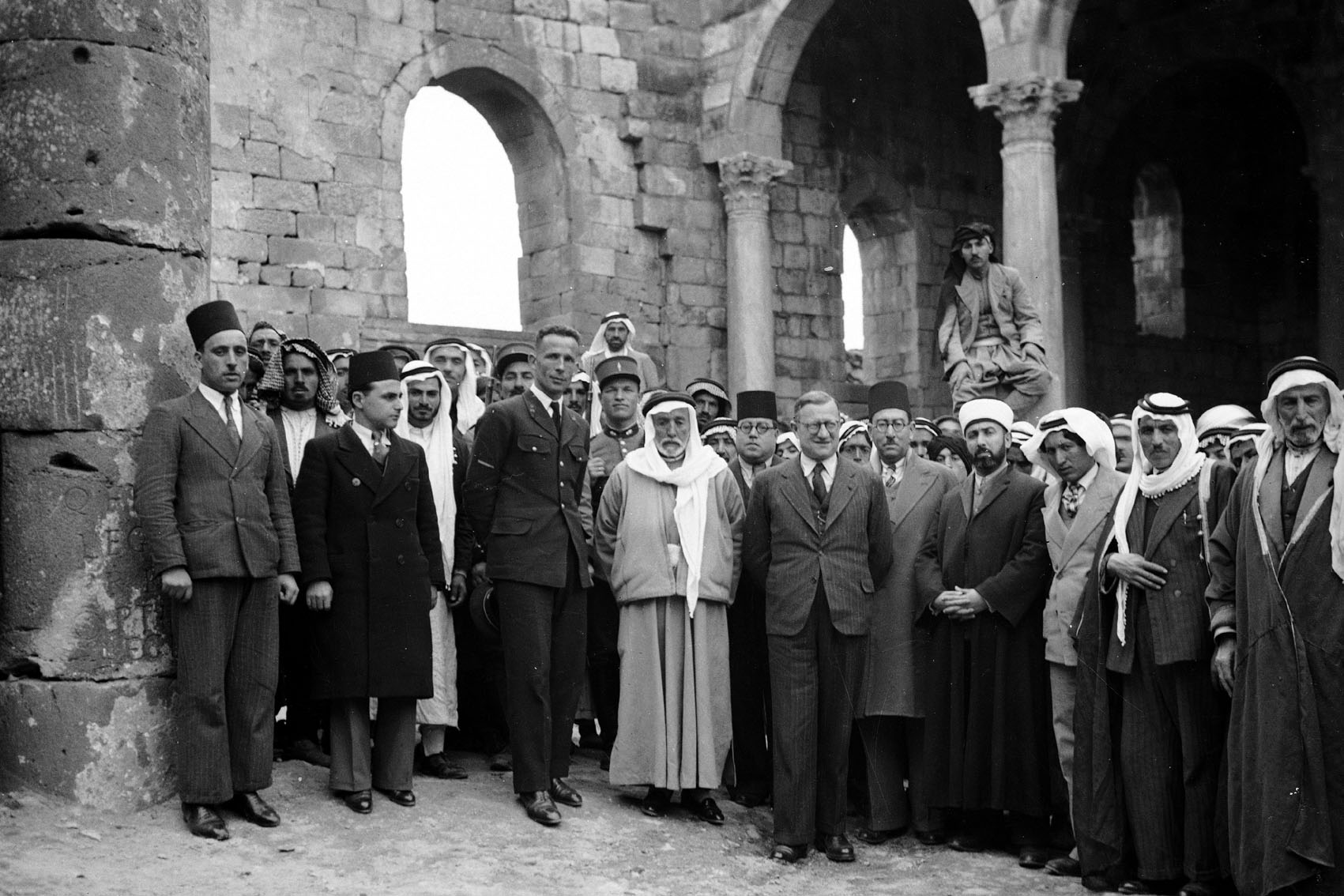 Inauguration of the restoration of the facade of the prayer hall. Écochard third from left at front in uniform