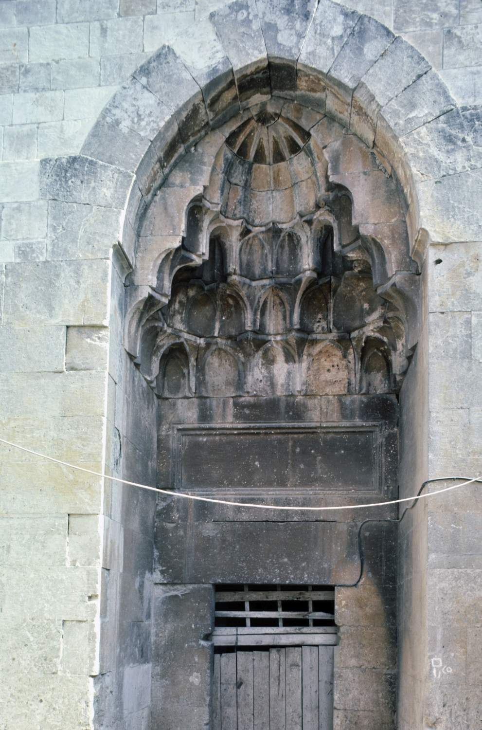 Entrance portal, view of upper part.