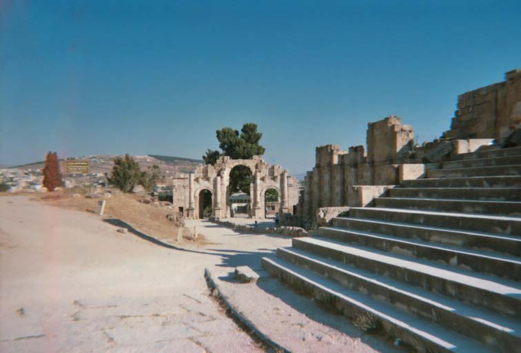 View of South Gate; Zeus Temple Complex steps on right of foreground