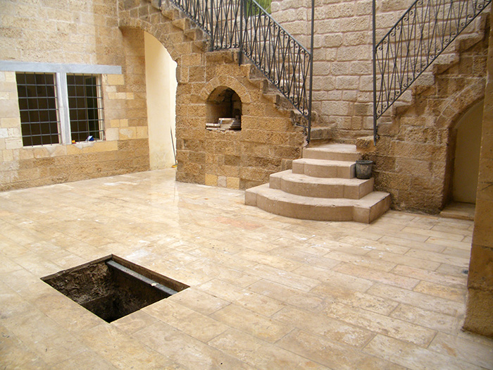 View of courtyard and stairs after restoration   