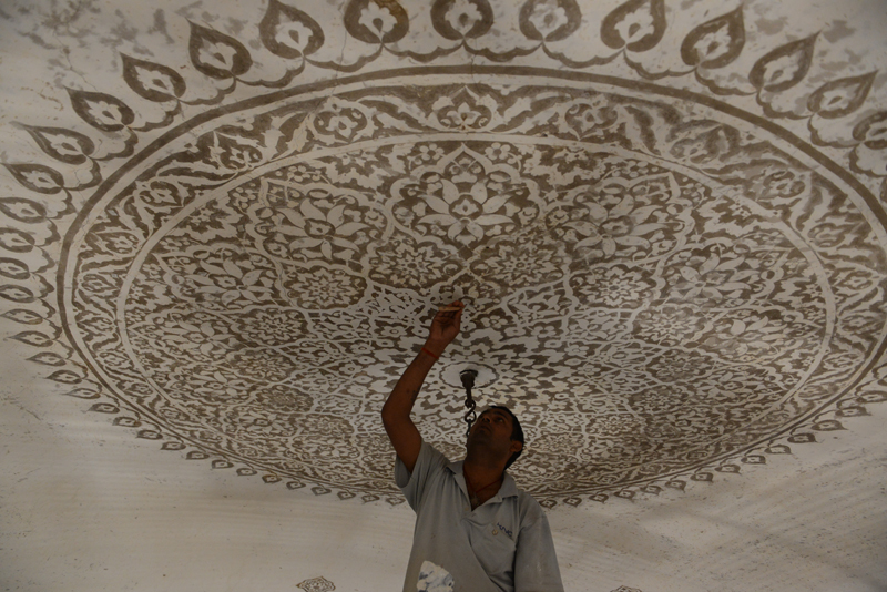 <p>Carved plasterwork restored on the underside of the main dome</p>